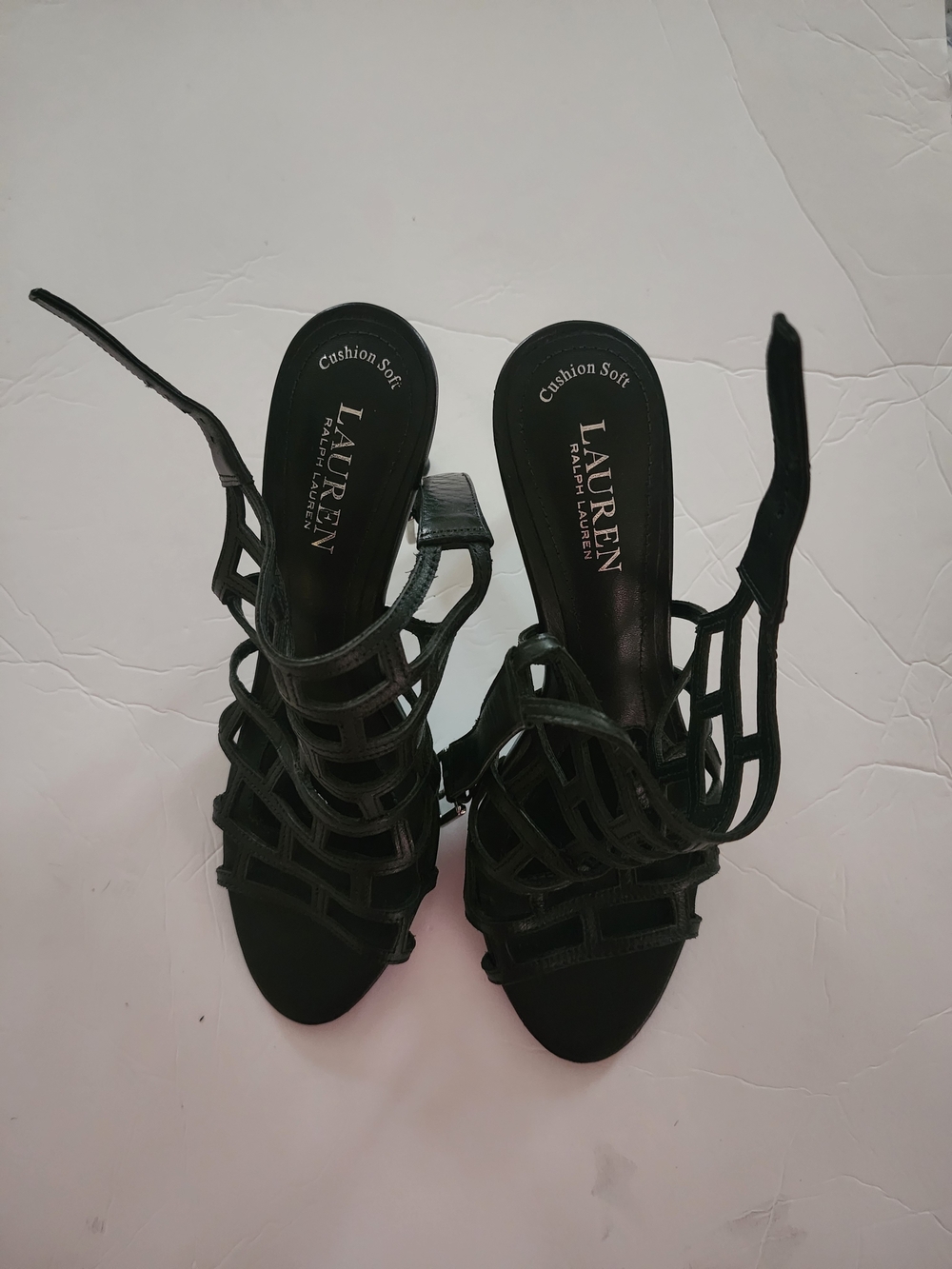 Lauren ByRalph Lauren Black Cage Strappy Slingback Heels